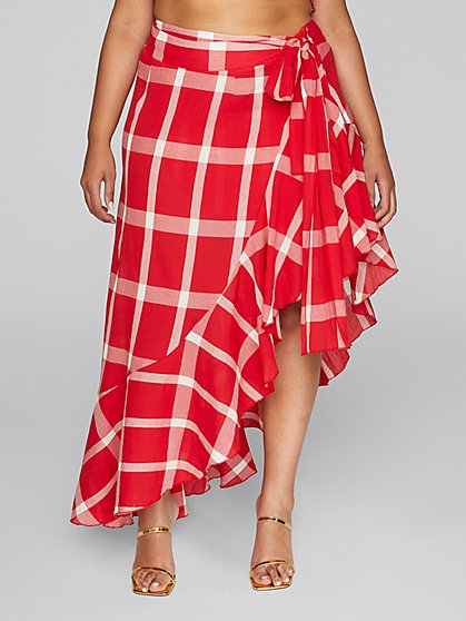 Plus Size Gina Plaid Ruffle Maxi Skirt - Fashion To Figure