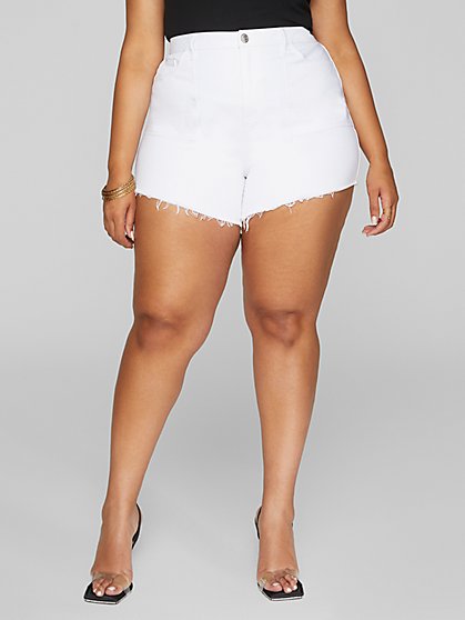 Plus Size High Rise White Cutoff Denim Shorts - Fashion To Figure