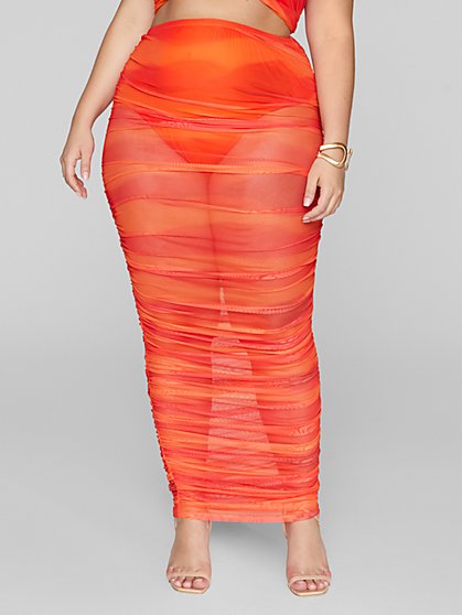 Plus Size Lalah Mesh Ruched Maxi Skirt - Fashion To Figure