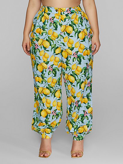 Plus Size Skye Lemon Print Jogger Style Pants - Fashion To Figure