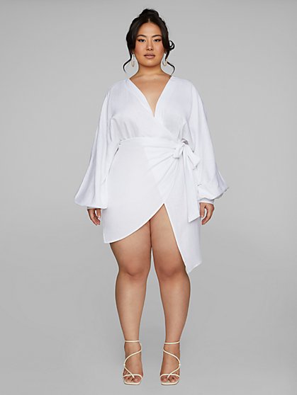 Plus Size Venus Linen Wrap Mini Dress - Fashion To Figure