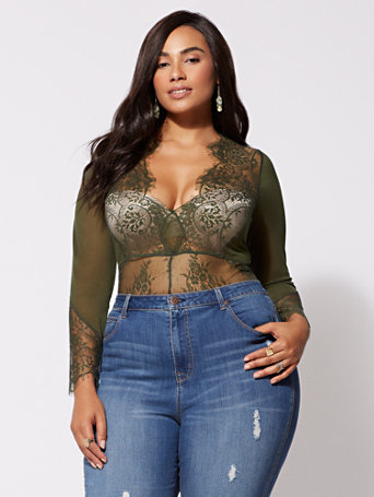 lingerie bodysuit and jeans