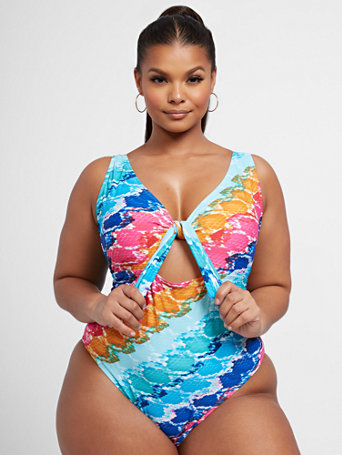 Amanda Multicolor Snake Print One-Piece Swimsuit in Blue Size 2