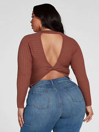 plus size twist back sweater