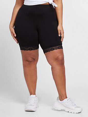 plus size lace trim bike shorts