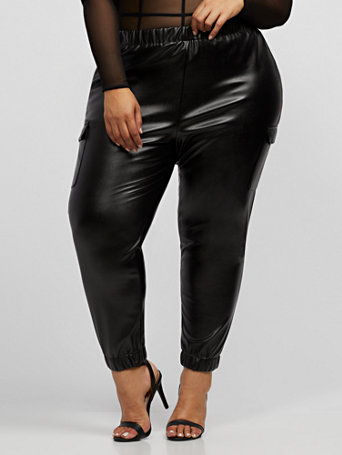 plus size faux leather jogger pants