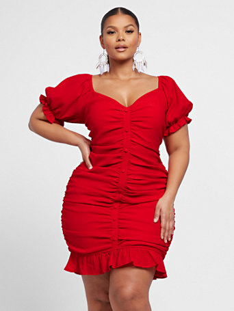 Plus Size Catie Ruched Flounce Dress 