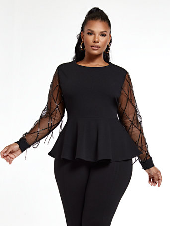 plus size sequin peplum top