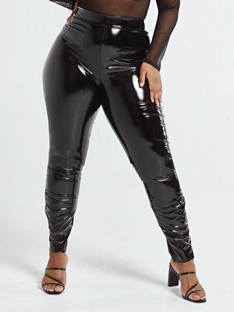Rebellious Fashion shiny vinyl PU leggings in black