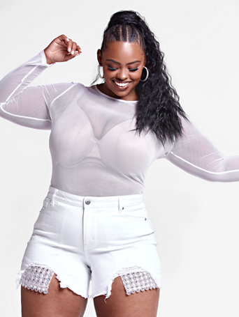 plus size white mesh top