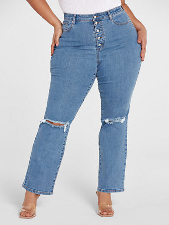 Plus Size High Rise Button Fly Straight 