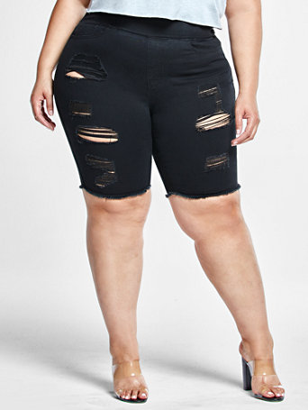 plus size destructed shorts