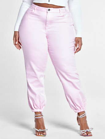 Plus Size High Rise Pink Denim Joggers 