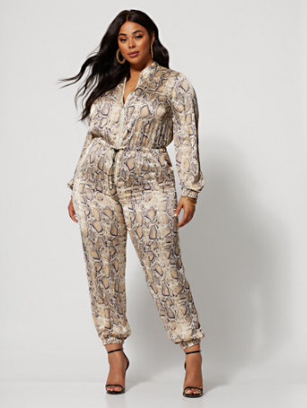 Plus size snake print jumpsuit Clearance