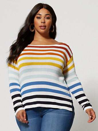 rainbow striped sweater plus size