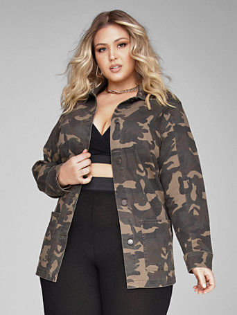 plus size camo utility jacket