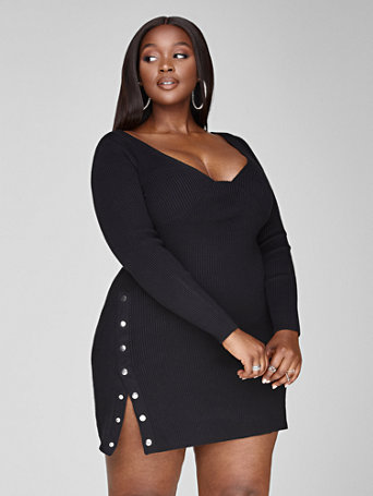 Plus Size Paulina Side Button Ribbed ...