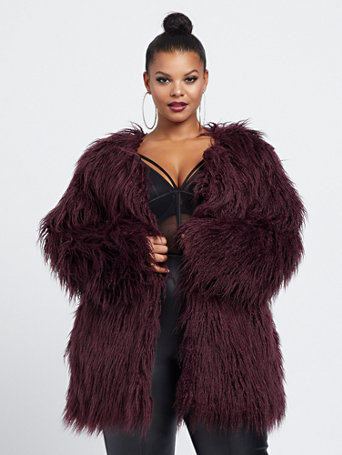 red plus size fur coat