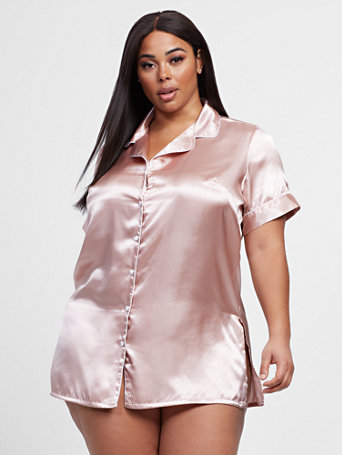 button down satin dress