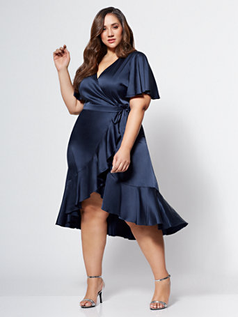 plus size satin wrap dress