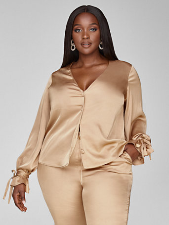 Plus Size Selena Satin Button Down 