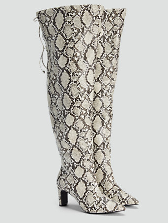 snake print thigh boots