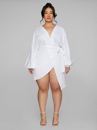 Plus Size Venus Linen Wrap Mini Dress | Fashion To Figure | FTF