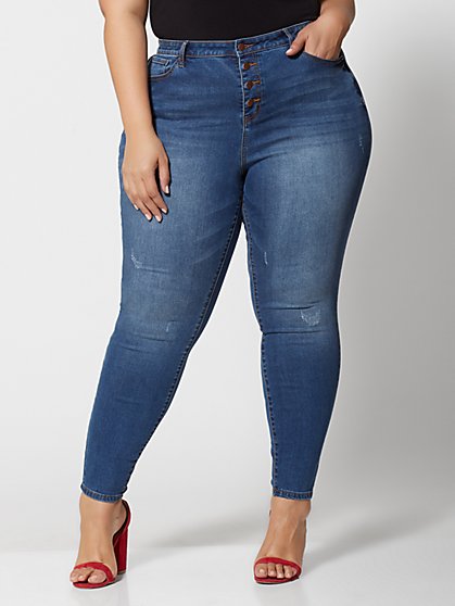 Plus Size 4 Button High-Rise Skinny Jeans - Tall Inseam - Fashion To Figure
