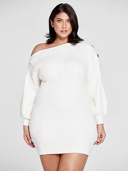 Plus Size Abigail Off-Shoulder Cable Knit Sweater Dress - Fashion To Figure