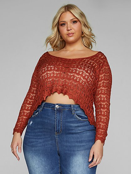 Plus Size Abigail Open Tie Back Crochet Sweater - Fashion To Figure