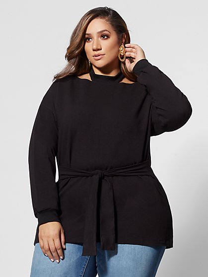 Plus Size Addy Tie-Front Sweatshirt - Fashion To Figure