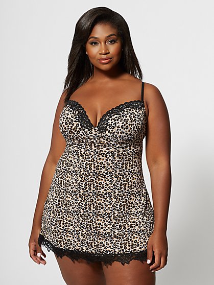 Plus Size Adriana Leopard Print Lingerie Chemise - Fashion To Figure
