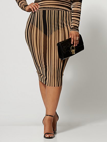 Plus Size Ainsley Mesh Striped Pencil Skirt - Fashion To Figure