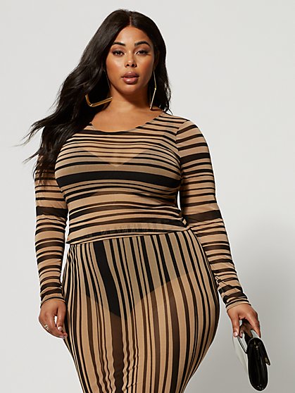 Plus Size Ainsley Striped Mesh Top - Fashion To Figure