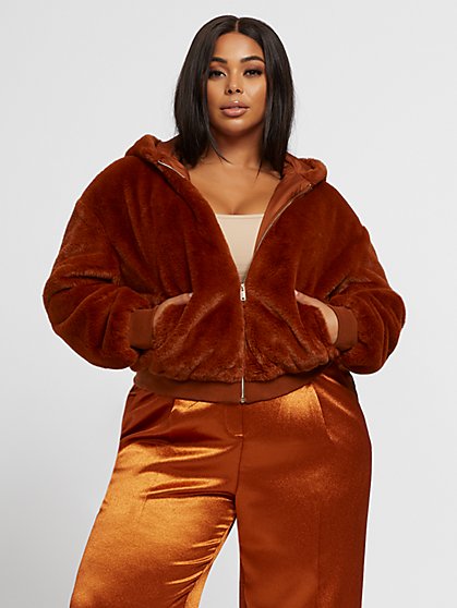Plus Size Aisha Faux-Fur Bomber Jacket - Fashion To Figure