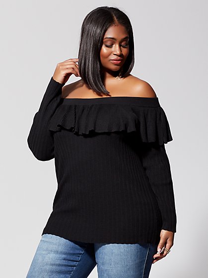Plus Size Alecia Off-Shoulder Ruffle Sweater - Fashion To Figure