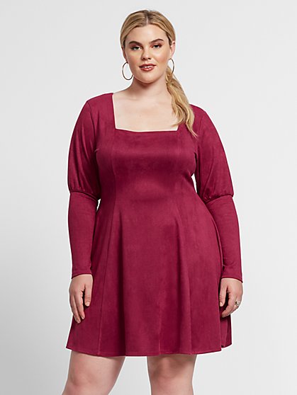 Plus Size Alexa Faux-Suede Flare Dress - Fashion To Figure