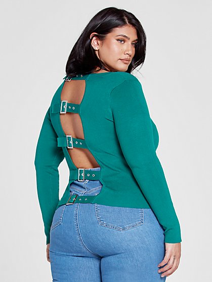 Plus Size Alexis Buckle Back Sweater - Fashion To Figure