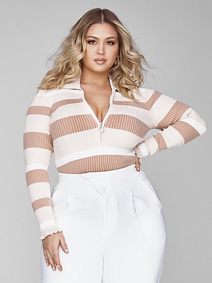 Plus Size Alise Striped Ribbed Knit Sweater - Fashion To Figure