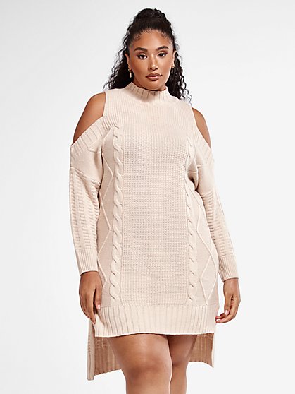 Plus Size Allison Cold Shoulder Sweater Dress - Fashion To Figure