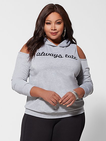 Plus Size Always Late Cold-Shoulder Hoodie - Fashion To Figure