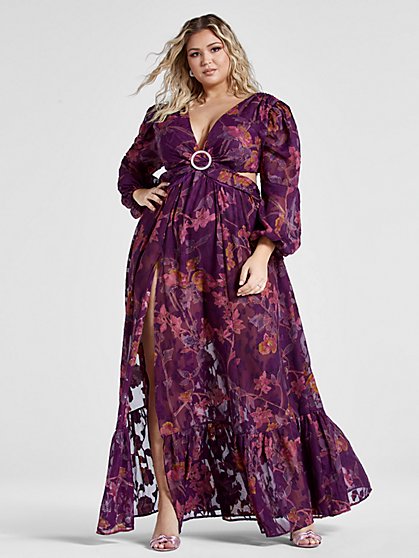 Plus Size Alyssa Floral Print Velvet Burnout Maxi Dress - Fashion To Figure