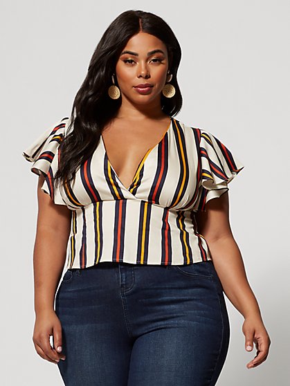 Plus Size Amaia Stripe Crop Blouse - Fashion To Figure