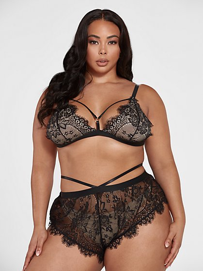 Plus Size Amber Strappy Floral Lace Lingerie Set - Fashion To Figure