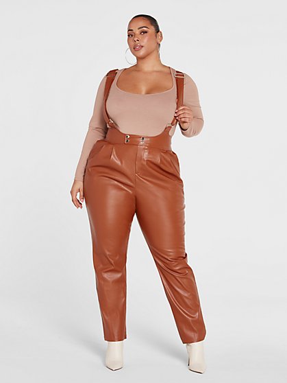 Plus Size Amelia Faux Leather Suspender Pants - Fashion To Figure