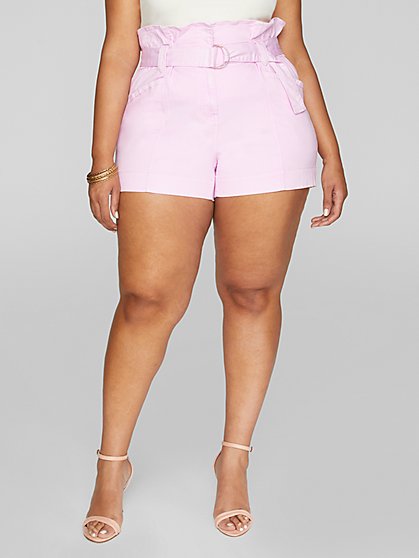 Plus Size Andie High Rise Paperbag Waist Twill Shorts - Fashion To Figure