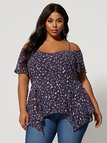 Plus Size Andilynn Cold Shoulder Floral Blouse - Fashion To Figure