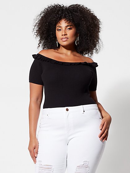 Plus Size Angelica Cropped Off Shoulder Sweater - Fashion To Figure