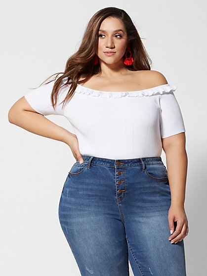 Plus Size Angelica Cropped Off Shoulder Sweater - Fashion To Figure