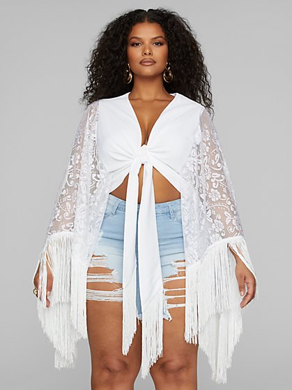 Plus Size Angelica Fringe Tie Front Top - Fashion To Figure